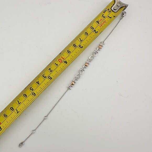 Sterling Silver "Mom" Bracelet w 14 kt Gold Overlay Hearts  & Infinity Symbols - Picture 13 of 14